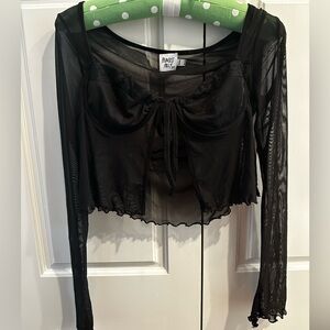 Princess Polly: Sheer mesh long sleeve black top